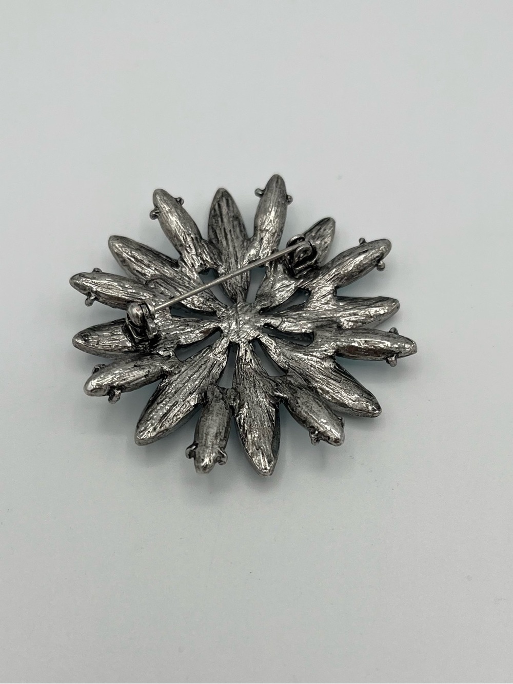 Vintage 1950s Blue Rhinestone Starburst Flower Brooch Pin - Picture 3 of 3